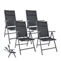 GARMIO Gartenstuhl Balkonstuhl FLORENZ schwarz, 4er SET, 7-fach verstellbar, klappbar, inkl. Nackenkissen, für Terrasse