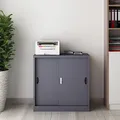 [en.casa] Büroschrank Rieti mit Schiebetüren Aktenschrank abschließbar Metall Ordnerschrank 90 x 40 x 90 cm Stahlschrank Werkstatt Dunkelgrau