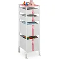 Relaxdays - Kommode, Kinder, 4 Stoffschubladen, Hbt: 109,5 X 36 X 40,5 Cm, Schubladenschrank, Metallgestell, Weiß/rosa