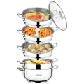 BEM Dampfkocher: 6-tlg Set aus Edelstahl 18/10, Ø 30 cm, Mantowarka Dampfgarer Topf mit Glasdeckel und Dampfeinsatz, für Induktionsherd geeignet