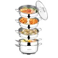 BEM Dampfkocher: 6-tlg Set aus Edelstahl 18/10, Ø 30 cm, Mantowarka Dampfgarer Topf mit Glasdeckel und Dampfeinsatz, für Induktionsherd geeignet