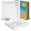 Calmwaters® - Modern Soft - Quadrat-Duschwanne in 90 x 90 x 6,5 cm im Komplettset mit Wannenträger & Ablaufgarnitur - 99000117