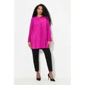 Ulla Popken Tunika Satintunika Patchlook Stehkragen Langarm blau 50/52