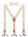 WANYING Herren Hosenträger Fliege Set 2 WAY TO WEAR 6 Leder Knopfloch 3 Clips Y-Form 3,5cm Breit Verlängerte Hosenträger für Körpergröße 160-200cm - Beige