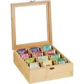 Relaxdays Teebox Bambus Natur mit 12 Fächern 9,5 cm x 26,5 cm x 28,5 cm 1,2 kg