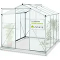 Juskys Aluminium Gewächshaus mit Fundament für Garten - 4,75 qm - 190 × 253 cm - 1 Dachfenster & Schiebetür - 4 mm Platten - Silber/Transparent