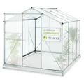 JUSKYS® Aluminium Gewächshaus mit Fundament 4,75 qm - 190 × 253 cm - 1 Dachfenster & Schiebetür - 4 mm Platten - Garten Treibhaus Pflanzenhaus