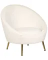 Sessel Samt weiß rund mit goldenen Metallbeinen Cocktailsessel glamourös Langa
