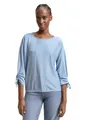 TOM TAILOR Denim Damen Loose Fit Longsleeve mit Streifen & Raffarm 31347 - Small Mid Blue White Stripe L