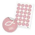 24x itenga Sticker Aufkleber Fisch Taufe Kommunion Konfirmation Firmung Gastgeschenk für Jungen und Mädchen (Altrosa mit Text)