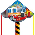 Ecoline Simple Flyer 120 Kinderdrachen Flugdrachen Einleiner Drachen zum steigen Lassen wenig Wind ab 5 Jahre 75x120cm+1.5m Drachenschwanz 17kp Polyesterschnur 25m auf Griff 2-5 Bft (Fire Truck)