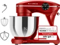 KLAMER Küchenmaschine 1800W, Knetmaschine mit 6 Liter Edelstahl Schüssel, 10 Geschwindigkeitsstufen mit Timer, Rührbesen, Knethaken, Schneebesen und Spritzschutz, rot