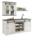 Küche Küchenzeile in weiß Pinie und schwarz/anthrazit Küchenschrank Set 3 teilig Küchenblock komplett Set im Industrial Design Stove (Set 1)