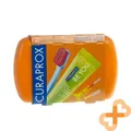 CURAPROX Reise Set Orange Zahnbürste Zahnpasta Interdentalbürste Minze