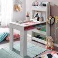 WOHNLING Kinderschreibtisch Weiß 90x50x110 cm Maltisch Kinderzimmer mit Regal Kindertisch Modern Schülerschreibtisch mit Stauraum Schultisch Schmal