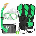 HH HHAO SPORT Schnorchelset Kinder mit Flossen, 180° Panorama Weitblick Taucherbrille Kinder, Verstellbaren Schwimmflossen, Hochwertige Tauchermaske und Dry Top Schnorchel, mit Tragetasche