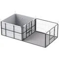 PawHut Wurfkiste für Welpen, Wurfbox Welpenlaufstall mit 7 Paneele, 2 Bereichen, Waschbare Wurfunterlage, 2 Tür Hundelaufstall Welpenauslauf für kleine und mittelgroße Hunde 203 x 102 x 60 cm Schwarz
