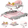 BRONEA 4-in-1 Gehfrei Babywalker ab 6 Monate | Lauflernwagen mit Schaukelfunktion und Spielpaneel mit Musik | Höhenverstellbare und Klappbar | Lauflernhilfe mit leisen Rollen und Bremsen