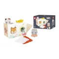 Janod – Holzspielzeug Taschentuchbox für Babys Ab 12 Monaten – 4 Steckteile + 4 Taschentücher mit verschiedenen Texturen – Formenspielzeug Steckbox – Ab 12 Monaten