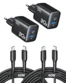 INIU 30W USB C Ladegerät, GaN Schnellladegerät mit 1,5m 60W Kabel, Dual-Port Netzteil mit intelligentem Geräteschutz für iPhone 17 16 Pro Max, iPad MacBook Air Galaxy S26 Pixel Xiaomi [2-Pack Schwarz]