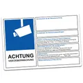 Finest Folia Achtung Videoüberwachung Aufkleber DSGVO BDSG Datenschutz Info Hinweis Schild Diebstahlschutz Kameraüberwachung Blau Video Überwachung R069 (Zum selbst ausfüllen, 30x20 cm)