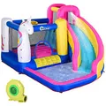 Outsunny Hüpfburg mit Gebläse Rutsche Pool für 3 Kinder aufblasbare Springburg für 3-8 Jahre Outdoor Wasserpark für Kinder Oxford-, Polyester-Gewebe Mehrfarbig 360 x 305 x 210 cm