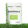 TerraDomi Rasenkalk & Gartenkalk 10kg | Beugt Moos & Pilzen vor | Zur Erhöhung des pH-Wertes saurer Böden | Für einen gesunden Rasen I Intensiviert die Düngung | Für 200m²