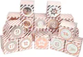 DIY Adventskalender Vorfreude zum Befüllen,Faltschachteln rosegold Streifen 7x7x7cm (gefaltet), XL Ziffern rosegold/Aufkleber,Würfelbox,Faltverpackung,Schachteln