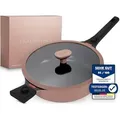 Bratpfanne 28 cm mit Deckel, abnehmbaren Griffen & Antihaftbeschichtung, PFOA-frei, für Induktion geeignet, backofenfest, hoher Rand, Pfanne (rosa) - Rosa