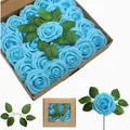 Kunstblume Künstliche Blumen Rosen, 25 Stück Deko Blumen Fake Rosen kunstblume, XDeer, für DIY Hochzeit, Valentinstag,Blumensträuße Braut Zuhause Dekoration blau
