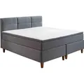 Boxspringbett - 180 x 200 cm - Braun - Grau - Webstoffbezug - Holzdekorfüße - mit Topper - Braun/Grau