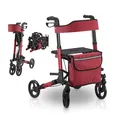 Juskys Rollator Vital faltbar, leicht & höhenverstellbar aus Aluminium bis 130 kg mit Sitz Rot