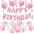 Rosa Geburtstagsdekorationen für Frauen Mädchen, Happy Birthday Ballon Banner Dekoration, Rosa Partydekorationen für 1. 13. 16. 21. 30. 40. 50. 60. 70. Geburtstag Partyzubehör