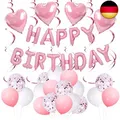 Rosa Geburtstagsdekorationen für Frauen Mädchen, Happy Birthday Ballon Banner D