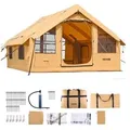 VEVOR Aufblasbares Zelt für Camping, 5-8 Personen Zelt mit Handpumpe, 4x3x2,2 m Glamping-Zelt mit 2 Oberlichtern, Baldachin, Ofenanschluss, 2 Türen