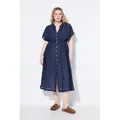 Studio Untold Midikleid Maxikleid A-Line Struktur Knopfleiste blau|grün 54/56