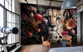 Wilde Katze Fototapete Blumen Wandbild 312x218cm Damen Mädchen Schlafzimmer