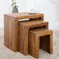 invicta INTERIOR Massives 3er-Set Beistelltische MAKASSAR Sheesham Stone Finish Couchtische Massivholz Holztische Tische Satztische Wohnzimmertische