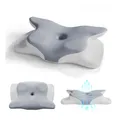 Juskys Nackenkissen 1er Set - Ergonomisch & Memory-Foam, Anpassungsfähig, Atmungsaktiv - weiß / grau