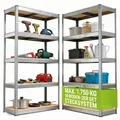 Juskys Lagerregal Basic 2er Set 180x90x40 cm - max. 1750 kg - Metall Regale Silber - Silber/Braun