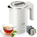 LEBENLANG Edelstahl Reisewasserkocher Klein - 500ml & BPA-Frei I 600W Mini Wasserkocher Klein Weiß für Reisen I Energiesparend & Energieeffizienz I 0 5 0,5 l I Kleiner Camping Wasserkocher Reise
