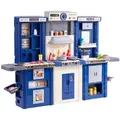 VEVOR Kinderküchen-Spielset, 3-in-1-Kleinkinderküche mit simuliertem Sprühnebel, Geräuschen und Lichtern, Spielküchenset mit 74-teiligem Kochzubehörset für Kleinkinder, Vorschulkinder, Kinder im Alter von 3–8 Jahren, Blau