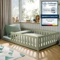 Kinderbett Bodenbett 120x200 cm mit Rausfallschutz & Lattenrost Montessori Bett Bed Gitterbett Kinder Jugendbett Einzelbett | Olivgrün weitere Gr... - Grün