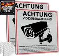 Videoüberwachungsschild 15x15cm Aluminium mit DSGVO Hinweis Selbstklebend & Bohr