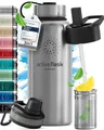 Trinkflasche Edelstahl ACTIVE FLASK + Strohhalm 3 Deckel BPAfrei, Auslaufsich...