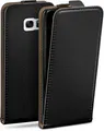 moex Handyhülle für Samsung Galaxy S7 Edge Hülle Klappbar Flip Case Schwarz 5,5 Zoll, 360 Grad Schutz Handytasche Leder Optik PU Lederhülle Cover Klapphülle