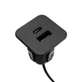 kalb | USB Einbau-Ladehub 2-in-1 (USB-A & USB-C), für Möbel und Tischplatten, 12 VDC Eingang, Ausgänge 5 V/3 A und 9 V/2.2 A (Schwarz)