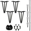 Relaxdays Haarnadelbeine 4er Set Stahl Schwarz 3 Streben 20 cm
