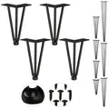 Relaxdays 4er Set Hairpin Legs mit 3 Streben Schwarz