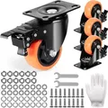 VEVOR Möbelrollen 4er-Set Lenkrollen PVC φ76,2mm Laufrollen 454kg Tragfähigkeit Transportrollen mit A/B-Bremsen Kastenrollen 360° Drehbar Schwe...